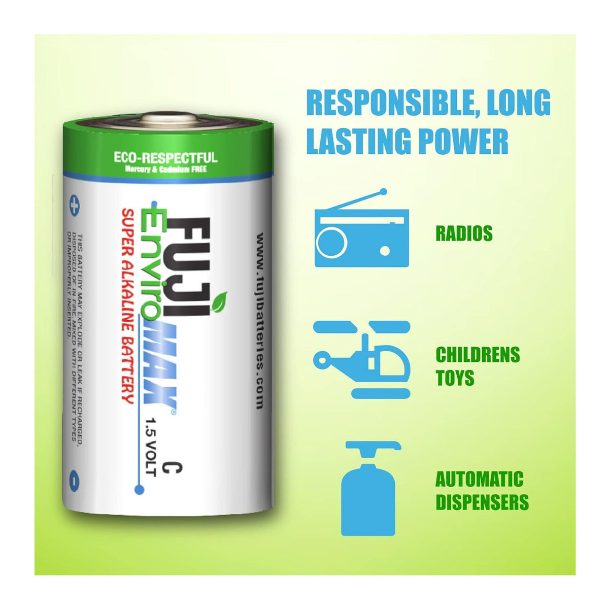 Fuji EnviroMAX C Super 1.5V 4200mAh Alkaline Battery for Clocks, Radios, and Smoke Detector (2-Pack)