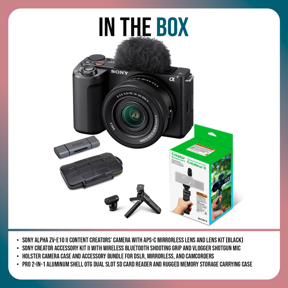 Sony Alpha ZV E10 II Content Creators Black Camera with Mirrorless Lens Bundle