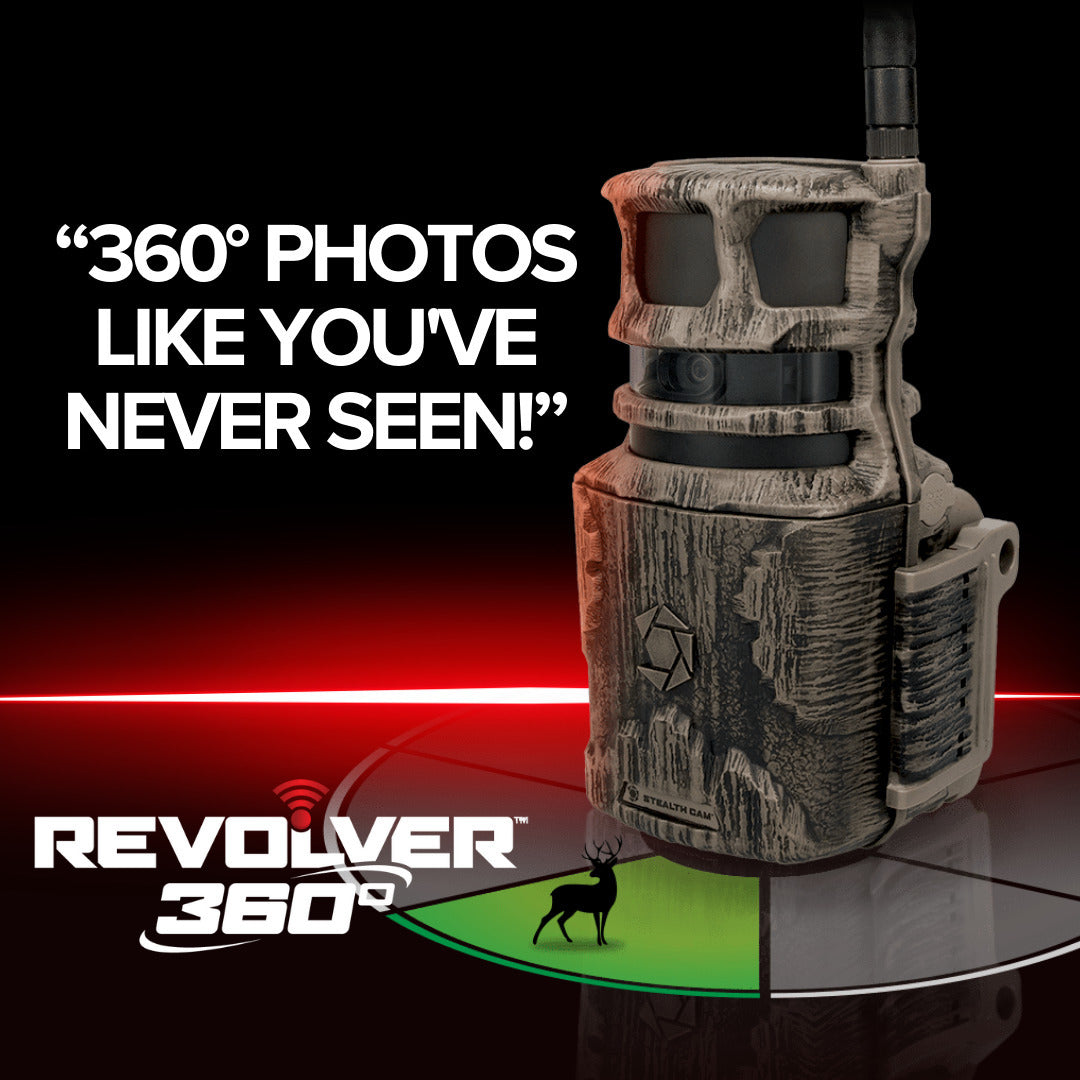 Stealth Cam Revolver 40MP Pro 360-Degree Cellular Trail Camera (4-Pack) and Battery (4-Pack) Bundle