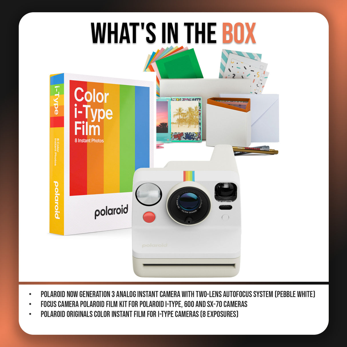 Polaroid Now Generation 3 Analog Instant Camera and Focus Polaroid Film Kit (Pebble White) Bundle
