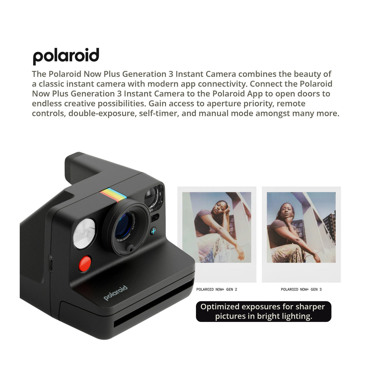Polaroid Now Plus Generation 3 Instant Camera with Two-Lens AF System and Manual Mode (Black) Bundle
