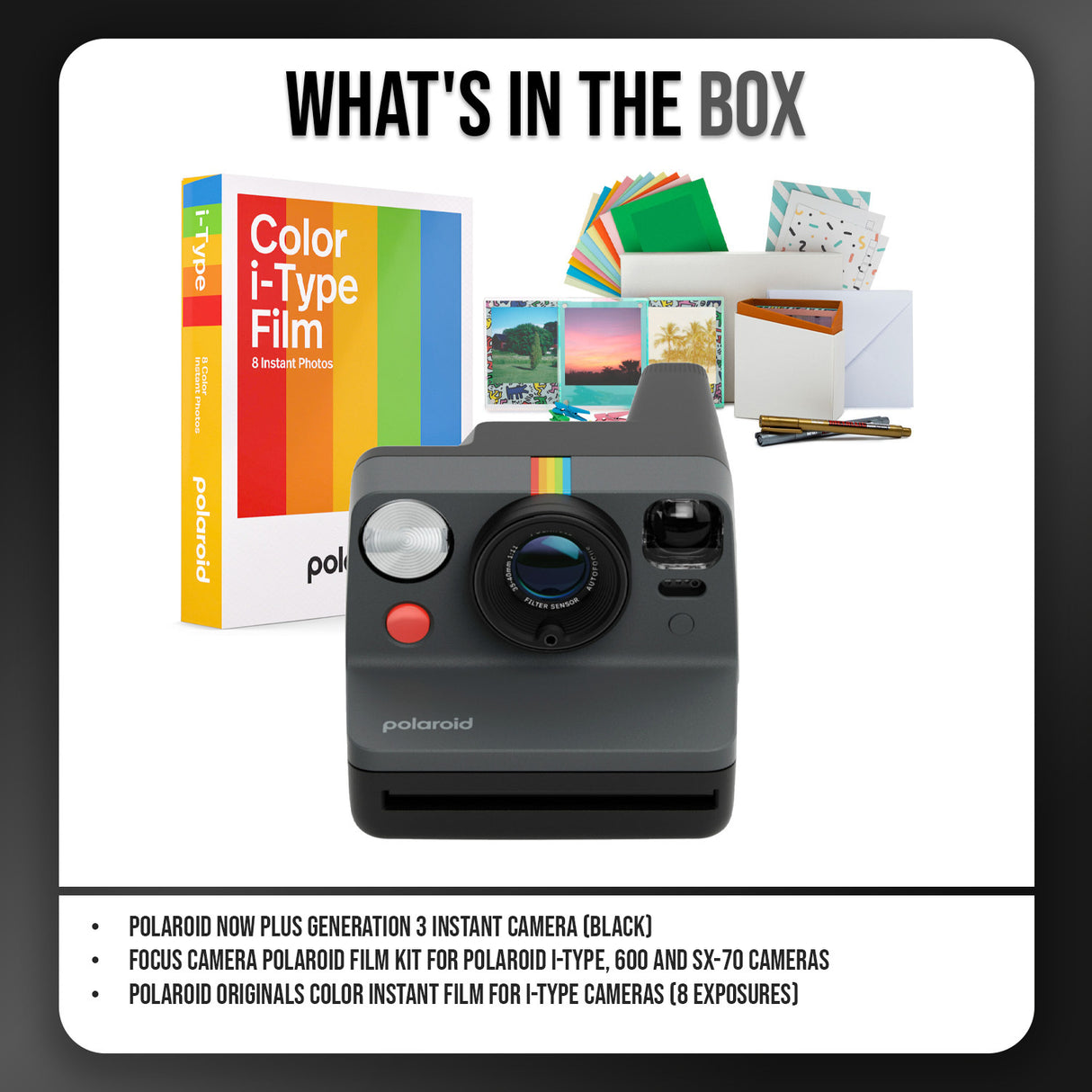 Polaroid Now Plus Generation 3 Instant Camera with Film Kit and Color Instant Film (Black) Bundle