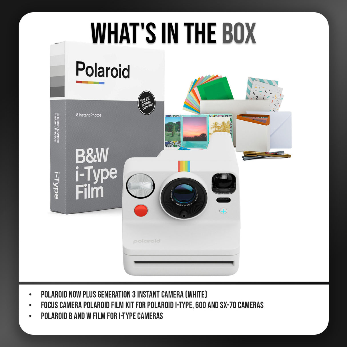 Polaroid Now Plus Generation 3 Instant Camera with Two-Lens AF System (White) and Film Kit Bundle