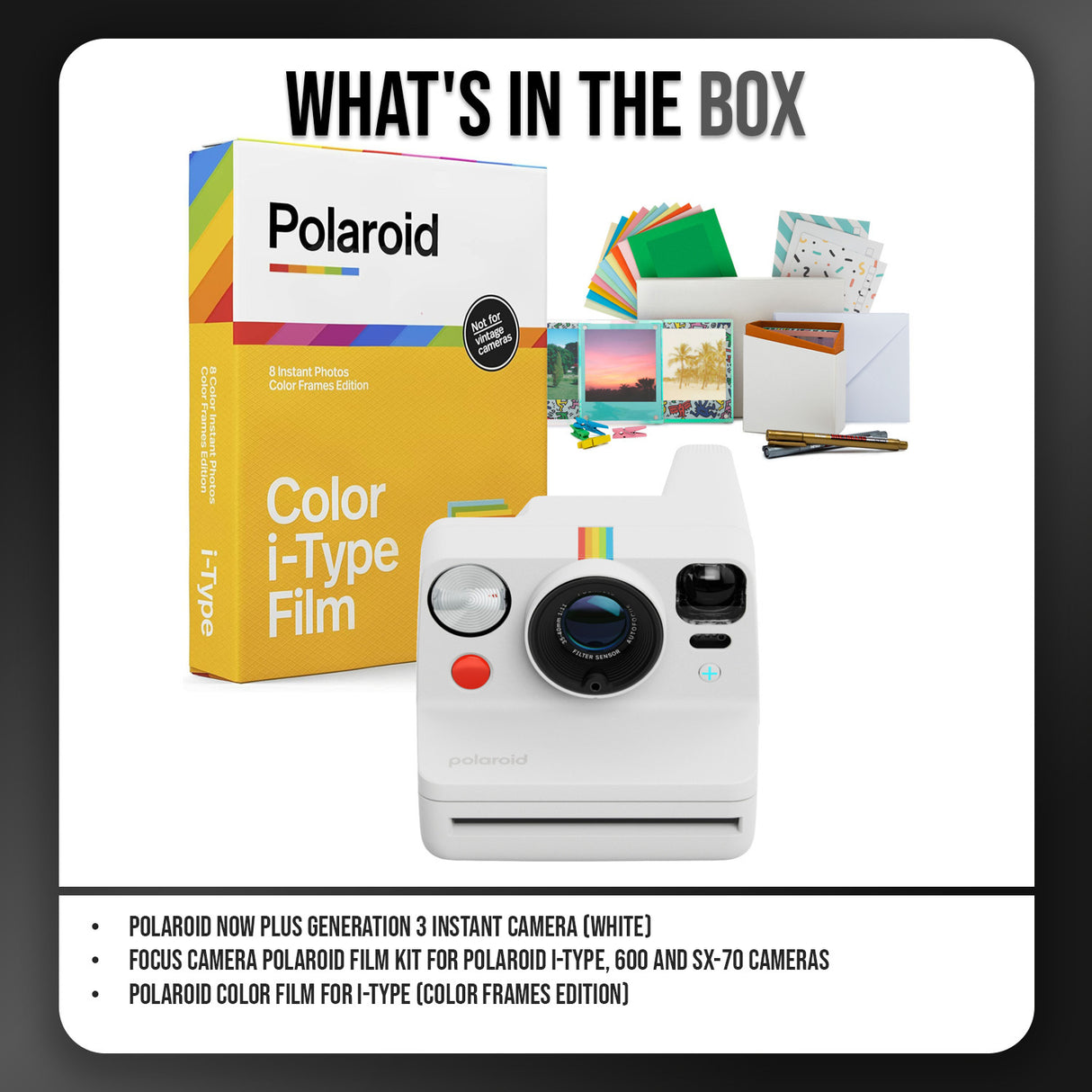 Polaroid Now Plus Generation 3 Instant Camera with Two-Lens AF System and Manual Mode (White) Bundle