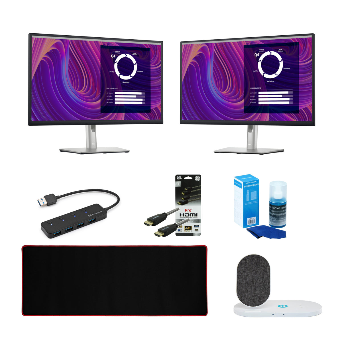 Dell P2723D 27-Inch QHD 1440p LED Backlit LCD Monitor (2-Pack) with Dual Pad Wireless Charger Bundle