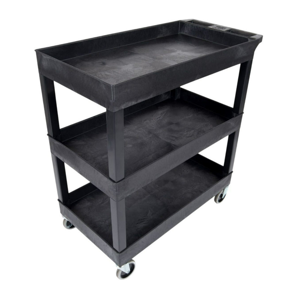 Luxor EC111-B 32 x 18-Inch Three-Shelf Polyethylene Plastic Utility Cart with Handle (Black)