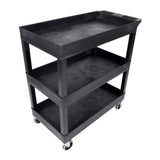 Luxor EC111-B 32 x 18-Inch Three-Shelf Polyethylene Plastic Utility Cart with Handle (Black)