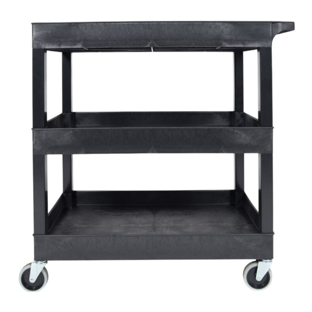 Luxor EC111-B 32 x 18-Inch Three-Shelf Polyethylene Plastic Utility Cart with Handle (Black)