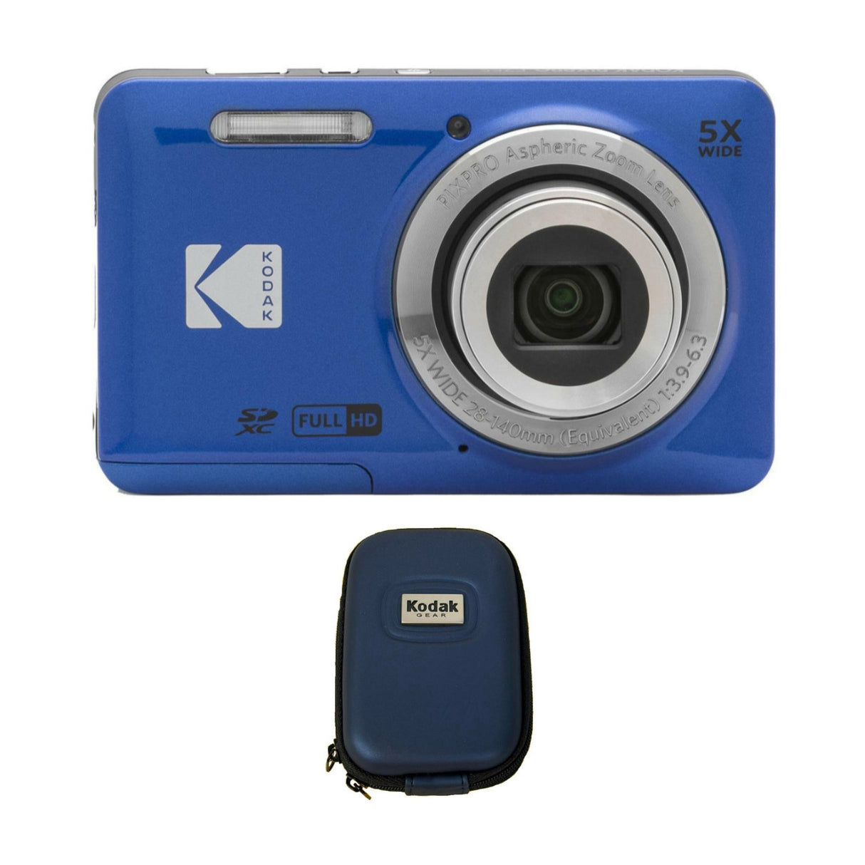 Kodak PIXPRO Friendly Zoom FZ55 Digital Camera (Blue) with Zippered Hardshell Blue Camera Case