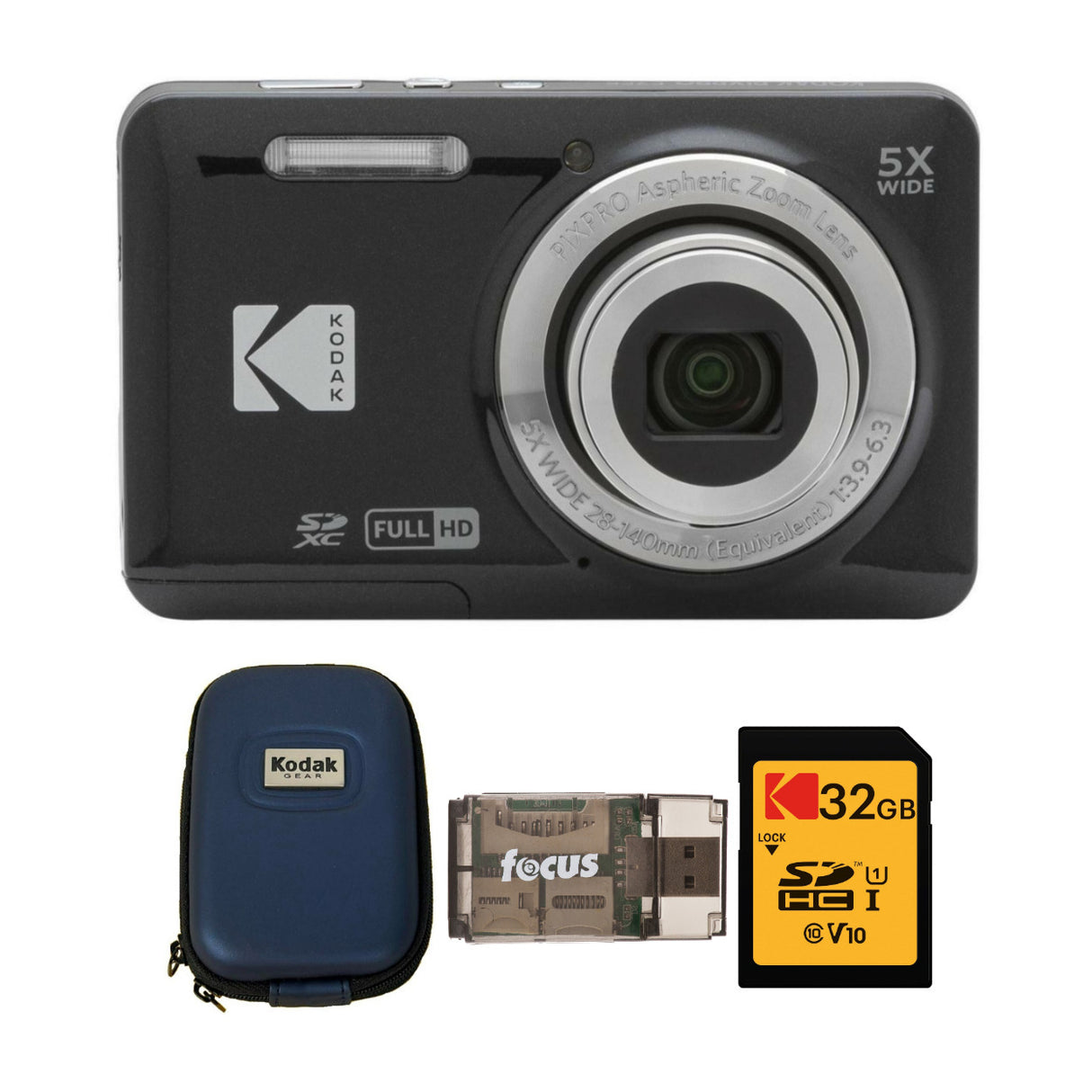 Kodak PIXPRO Friendly Zoom FZ55 Digital Camera (Black)	with Camera Case and Memory Card