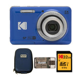 Kodak PIXPRO Friendly Zoom FZ55 Digital Camera (Blue) with Camera Case and Memory Card