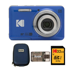 Kodak PIXPRO Friendly Zoom FZ55 Digital Camera (Blue) with Camera Case and Memory Card