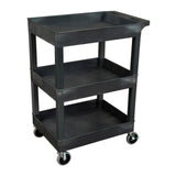 Luxor SEC111-B 24 x 18 Inch Plastic Utility Tub Cart with Three Shelves and Ergonomic Handle (Black)