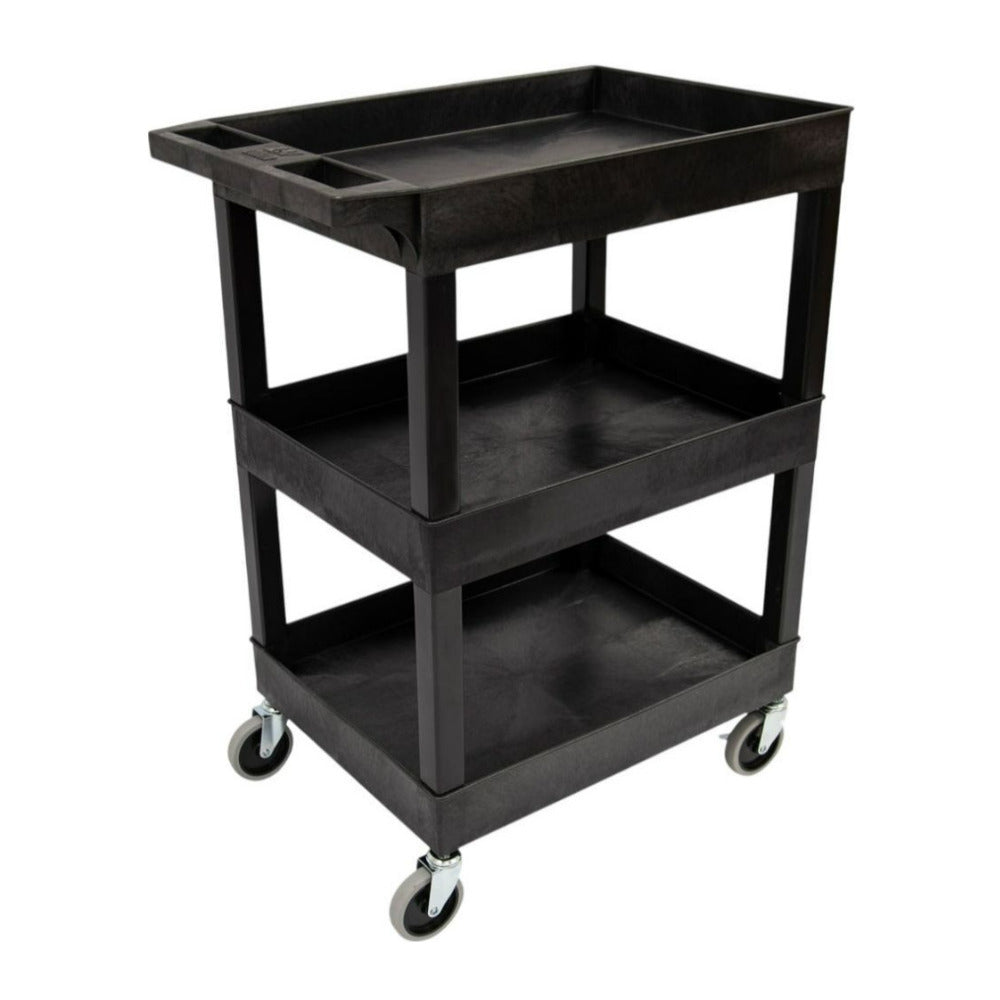 Luxor SEC111-B 24 x 18 Inch Plastic Utility Tub Cart with Three Shelves and Ergonomic Handle (Black)
