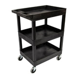 Luxor SEC111-B 24 x 18 Inch Plastic Utility Tub Cart with Three Shelves and Ergonomic Handle (Black)