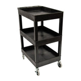 Luxor SEC111-B 24 x 18 Inch Plastic Utility Tub Cart with Three Shelves and Ergonomic Handle (Black)