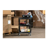 Luxor SEC111-B 24 x 18 Inch Plastic Utility Tub Cart with Three Shelves and Ergonomic Handle (Black)
