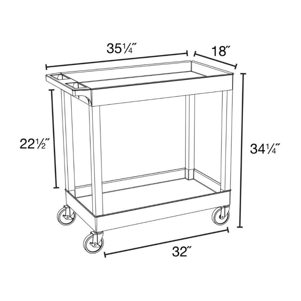 Luxor 32 x 18-Inch Two-Shelf Utility Cart with Casters, Locking Brakes, and PVC Legs (Black)