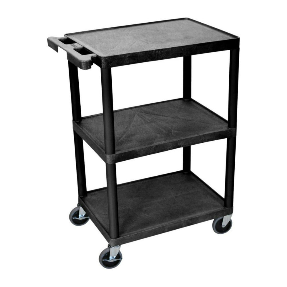 Luxor HE34-B 3-Shelf Multipurpose Utility Cart with Molded Thermoplastic Resin Body (Black)