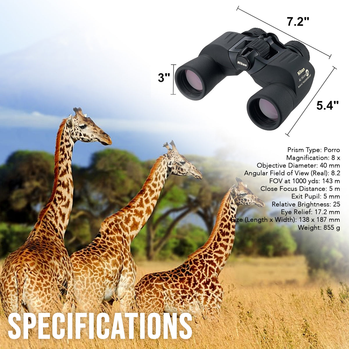 Nikon Action Extreme 8x40 ATB Focus Knob Rubber Armored Coating Binoculars with Harness Bundle