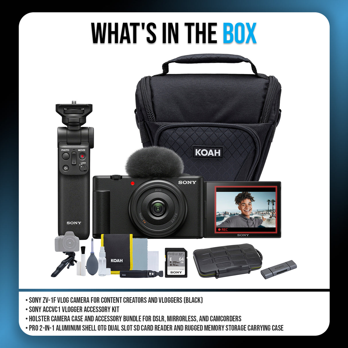 Sony ZV-1F Vlog Camera for Content Creators and Vloggers (Black) and Vlogger Accessory Kit Bundle