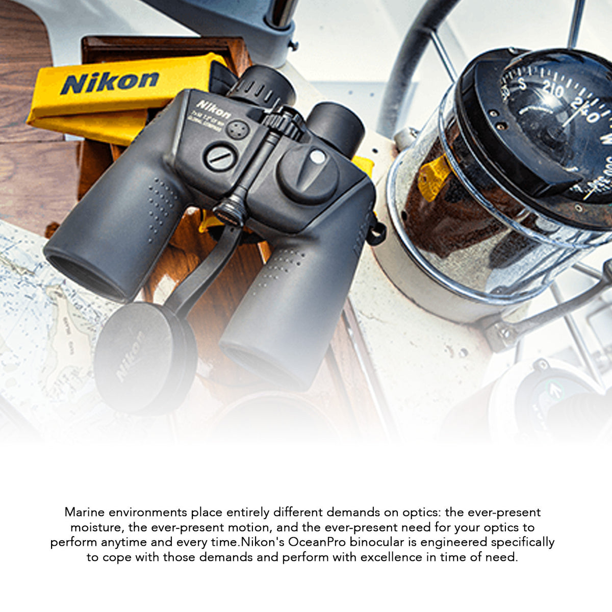 Nikon 7x50 OceanPro CF WP Global Compass Marine Binocular with Polycarbonate Body (Black) Bundle