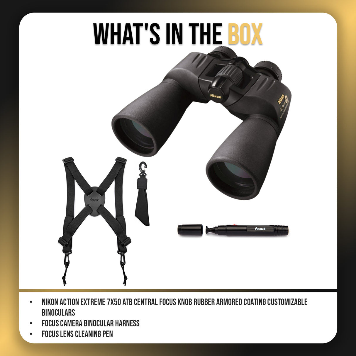 Nikon Action Extreme 7x50 ATB Focus Knob Rubber Armored Coating Binoculars with Harness Bundle