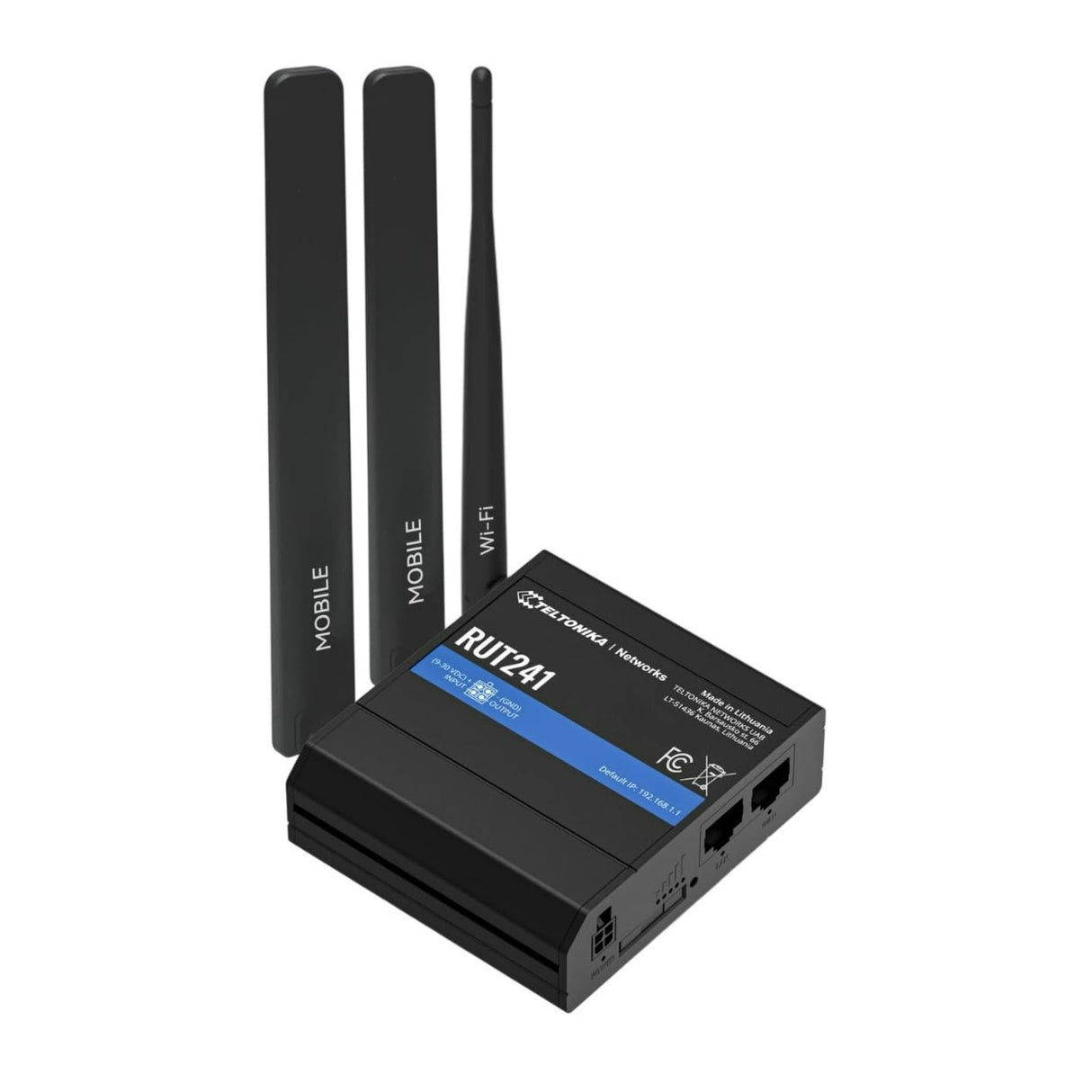 Teltonika RUT241 Industrial 4G LTE Cellular Router for IoT and M2M Uses with Wi-Fi Access (Black)