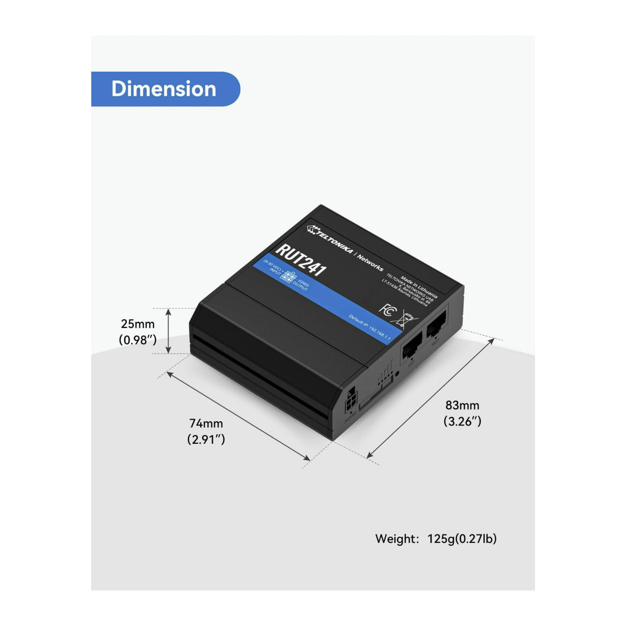 Teltonika RUT241 Industrial 4G LTE Cellular Router for IoT and M2M Uses with Wi-Fi Access (Black)