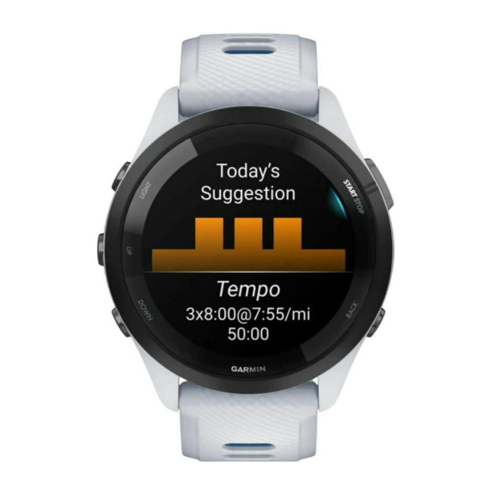 Garmin Forerunner 265 Black Bezel with Whitestone Case GPS Smartwatch (Whitestone and Tidal Blue)