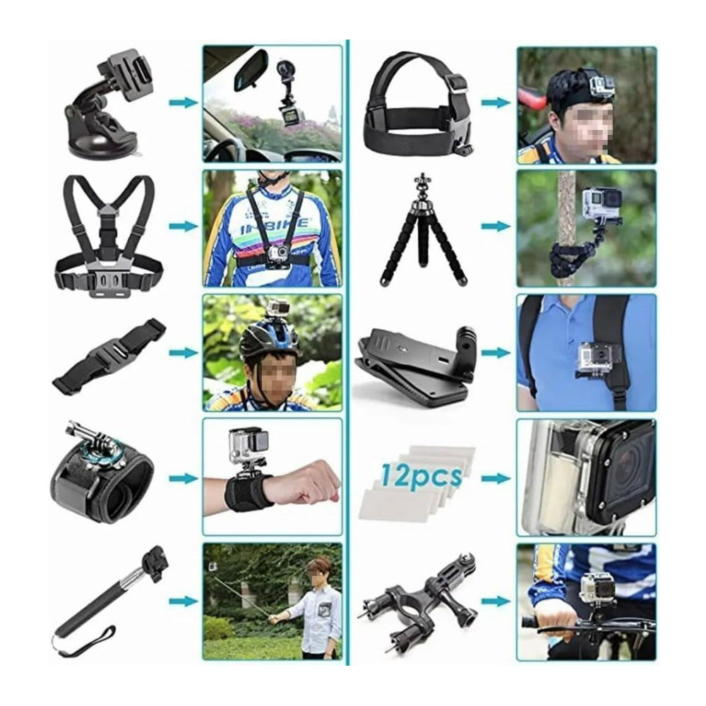 Izonix 50 In 1 Action Camera Accessory Kit with a Large Waterproof Carry Case (Open Box)