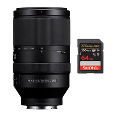 Sony FE 70-300mm f/4.5-5.6 G OSS E-Mount Telephoto Zoom Lens and 64GB SD Card Bundle