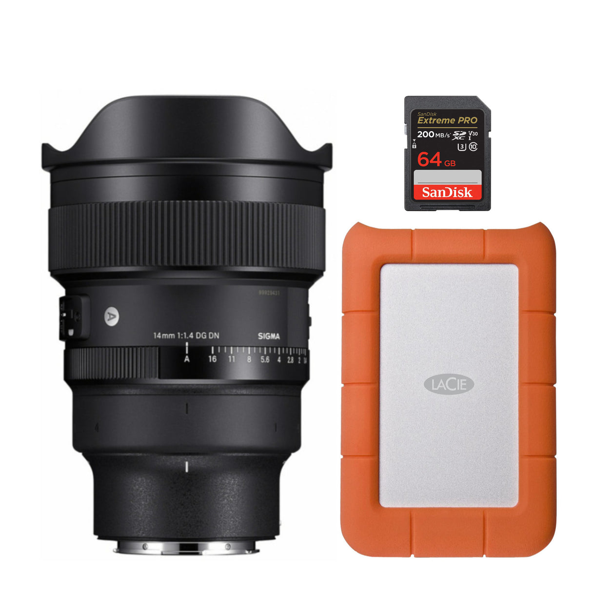 SIGMA 14mm F1.4 DG DN Art Sony E Mount Wide-Angle Lens with 64GB Memory Card, and External Drive