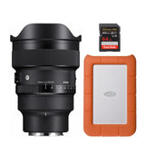 SIGMA 14mm F1.4 DG DN Art Sony E Mount Wide-Angle Lens with 64GB Memory Card, and External Drive