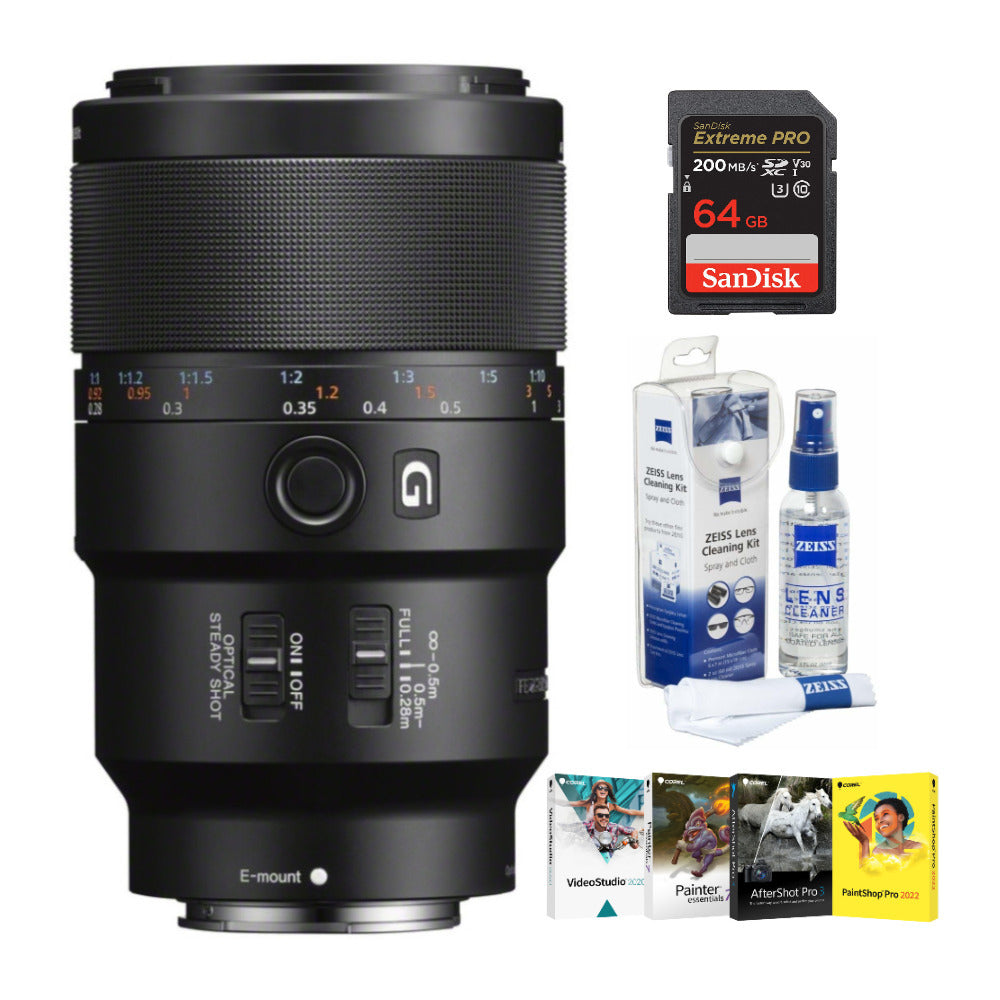 Sony FE 90mm f/2.8 Macro G OSS Full-Frame E-Mount Macro Lens with Software Suite Bundle
