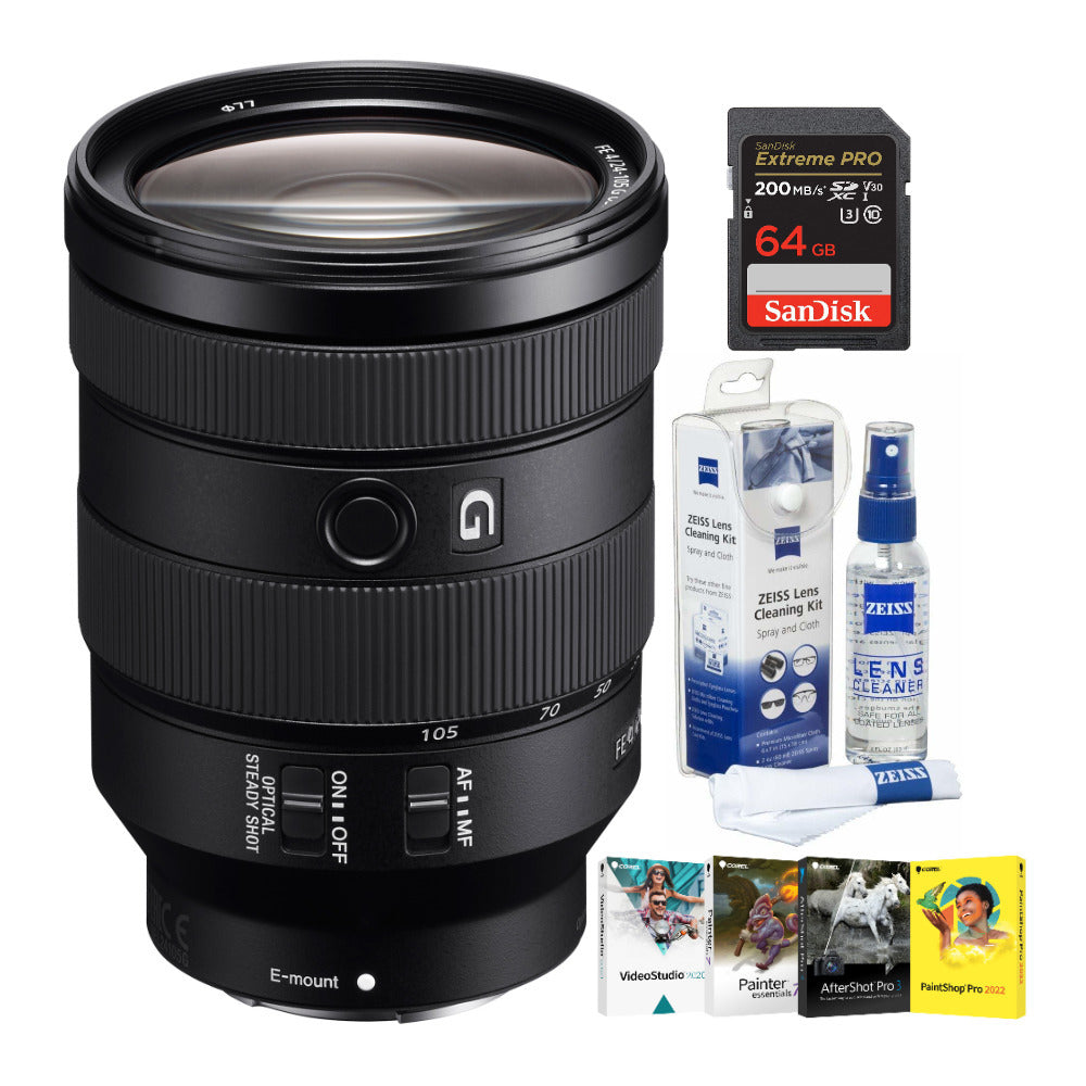 Sony FE 24-105mm f/4 G OSS Full-Frame E-Mount Lens with Software Suite and Accessory Bundle