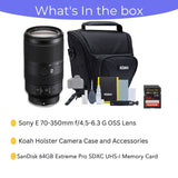 Sony E 70-350mm f/4.5-6.3 G OSS Lens - Telephoto Zoom Lens with 64GB Memory Card, and Camera Bag