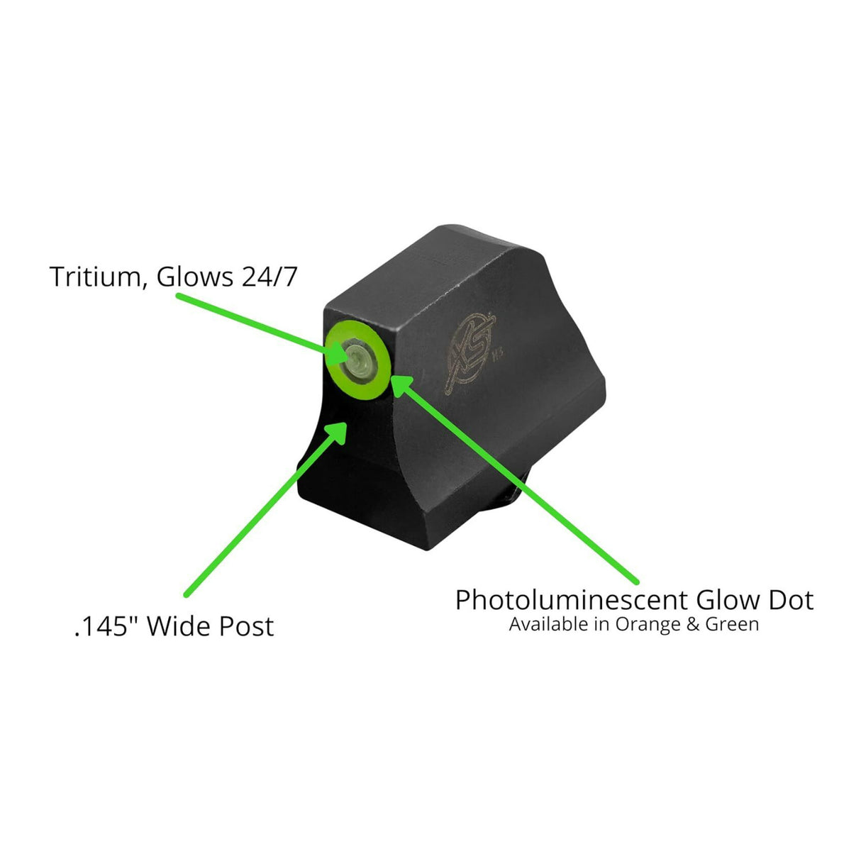 XS Sights R3D Tritium Night Sights with Photoluminescent Glow Dot for Glocks (Green)