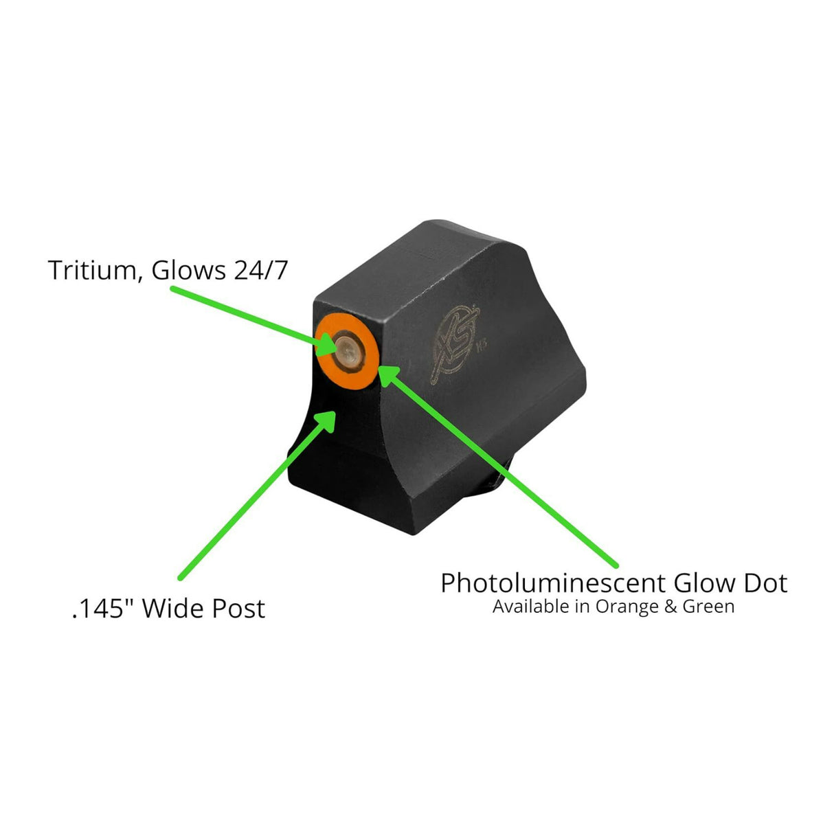 XS Sights R3D Tritium Night Sights with Photoluminescent Glow Dot for Glocks (Orange)