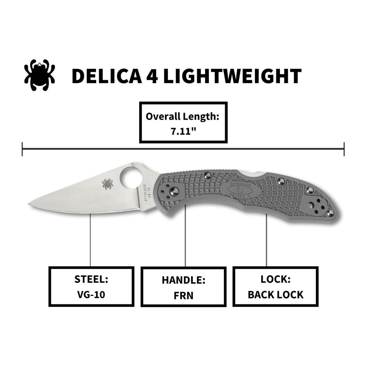 Spyderco Delica 4 Lightweight 7.15 Inch PlainEdge Signature Gray Folding Knife