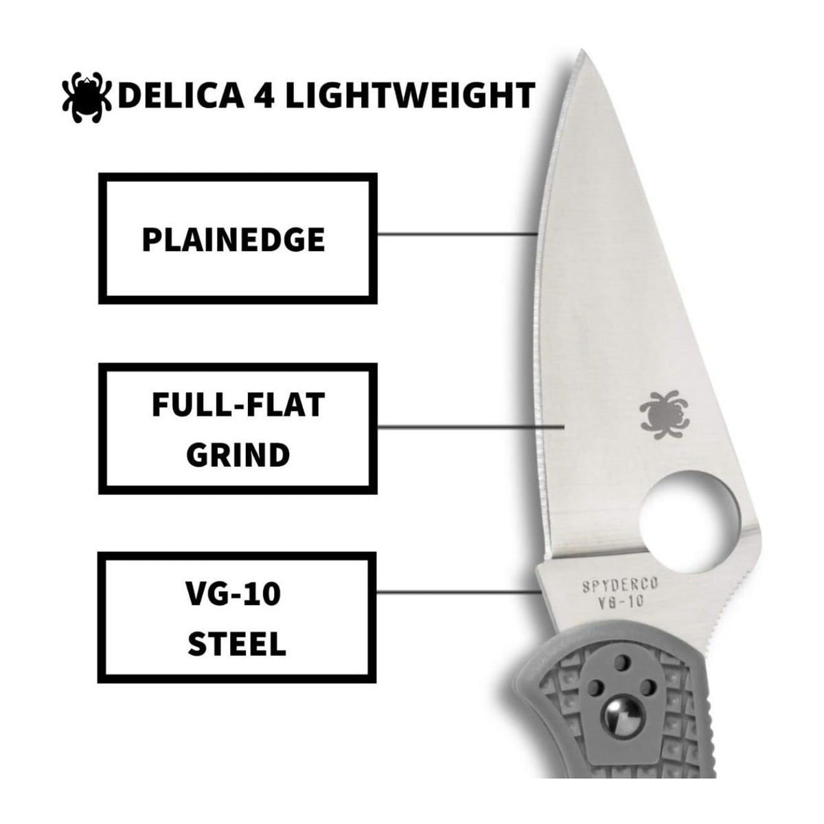 Spyderco Delica 4 Lightweight 7.15 Inch PlainEdge Signature Gray Folding Knife