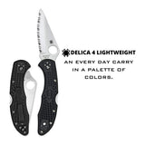 Spyderco Delica 4 Lightweight Serrated SpyderEdge Signature Folding Knife with FRN Handle (Black)