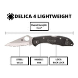 Spyderco Delica 4 Lightweight Serrated SpyderEdge Signature Folding Knife with FRN Handle (Black)