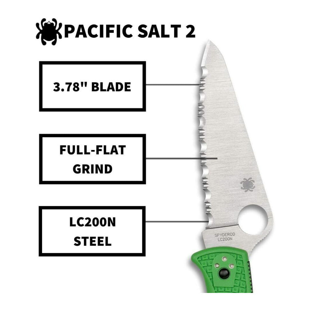 Spyderco Pacific Salt 2 SpyderEdge Green Folding Knife with H 1 Steel Blade (Open Box)