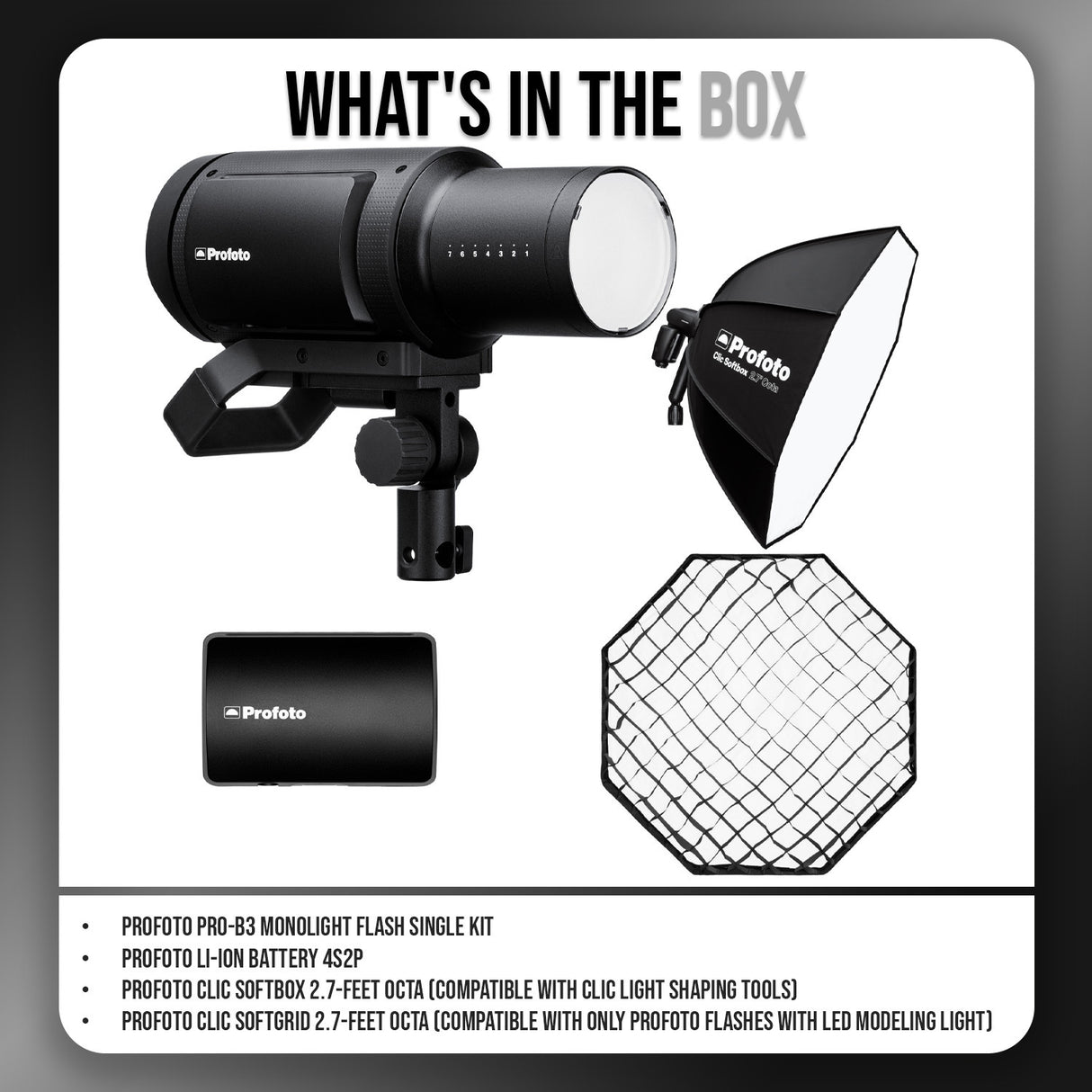 Profoto Pro-B3 Monolight Flash Single Kit with Li-Ion Battery 4S2P and Softbox 2.7-Feet Octa Bundle