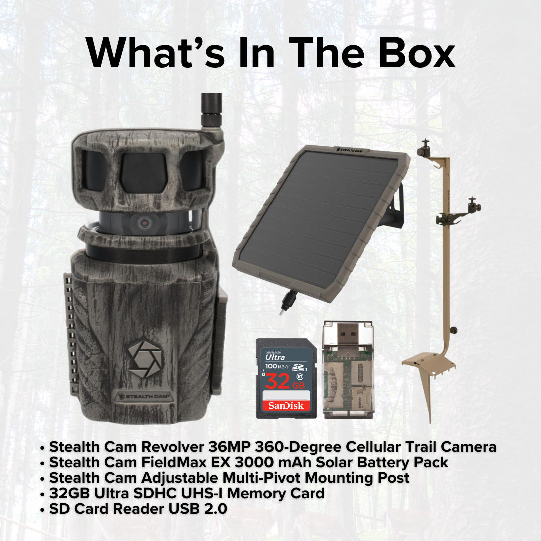 Stealth Cam Revolver 36MP 360-Degree Cellular Trail Camera with Multi-Pivot Mounting Post Bundle