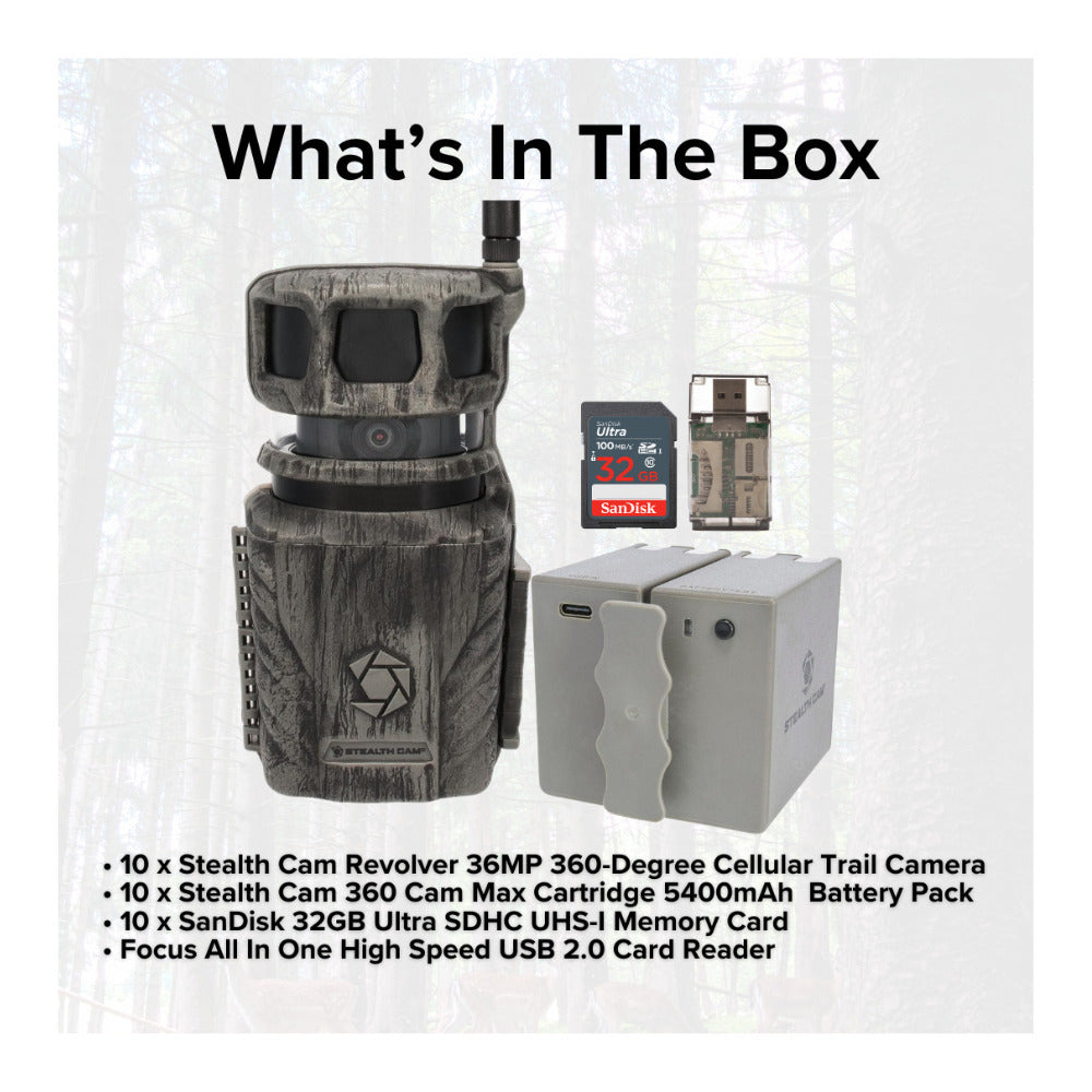 Stealth Cam Revolver 36MP 360-Degree Cellular Trail Camera with 0.25-Inch Mount (10-Pack) Bundle