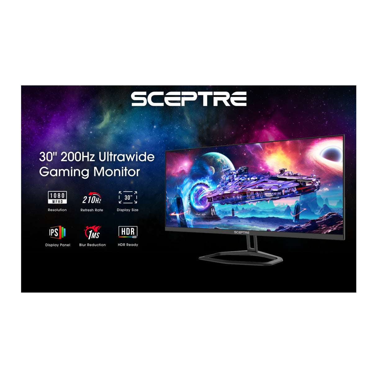Sceptre E305B-FU200T 30-Inch Ultrawide 210Hz Full HD IPS Monitor with AMD FreeSync (Black)