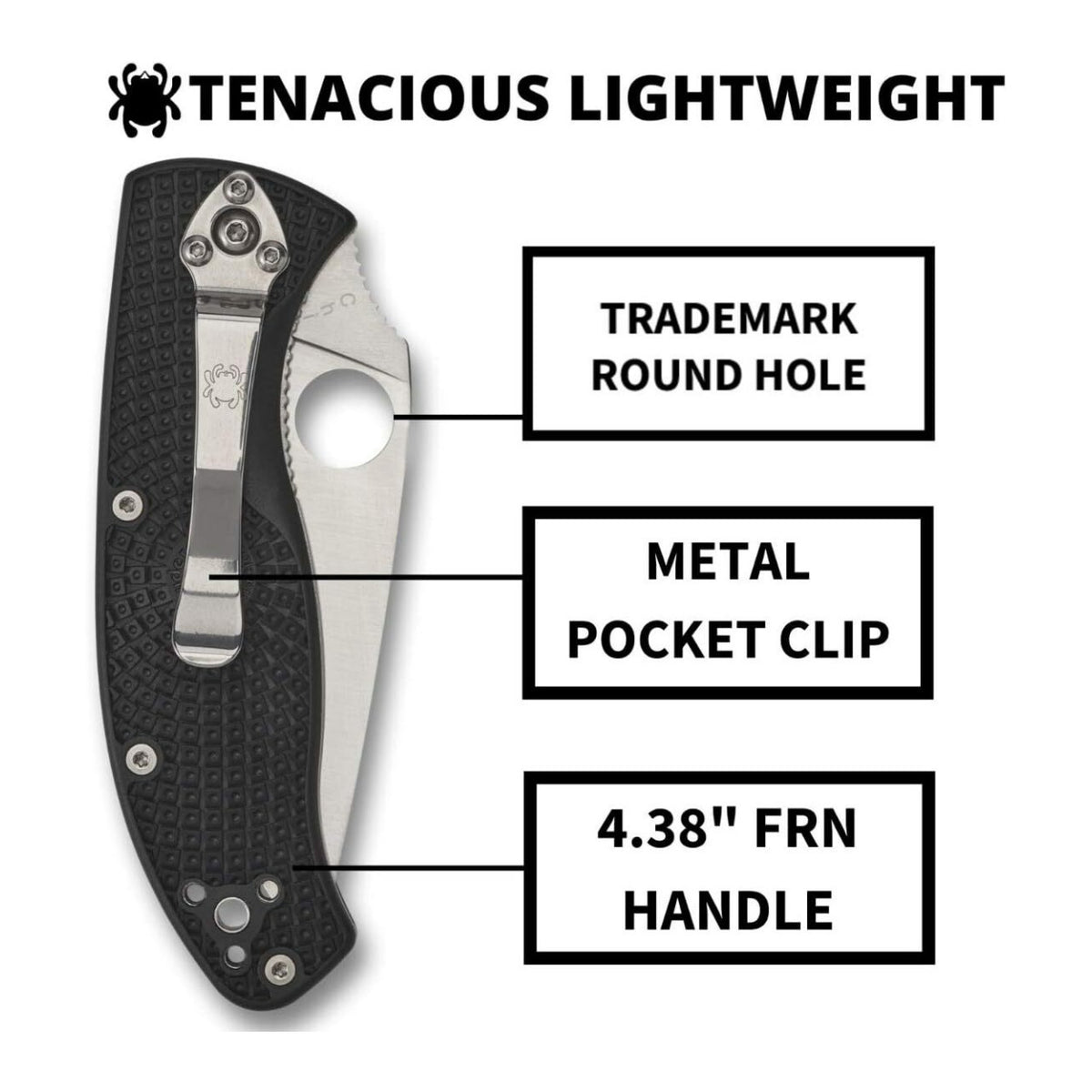 Spyderco Tenacious Folding Utility PlainEdge Black Pocket Knife with FRN Handle