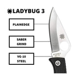 Spyderco Ladybug 3 Lockback PlainEdge Saber Grind Black Knife